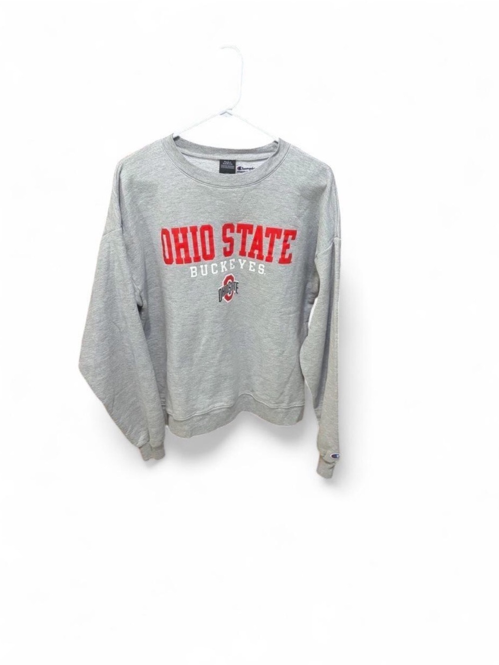 Champion Gray Ohio State Buckeyes Crewneck Sweatshirt with Red Logo